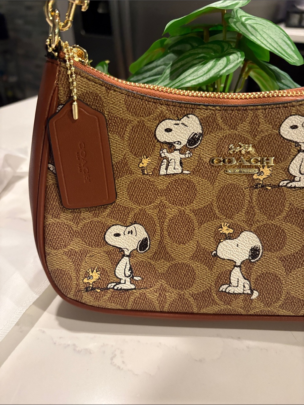 Coach Brown Signature Snoopy Canvas Shoulder Bag - Picture 3 of 5